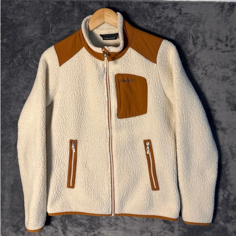 Marmot Womens Wiley Polartec Sherpa Fleece Jacket Cream Tan Size Medium M